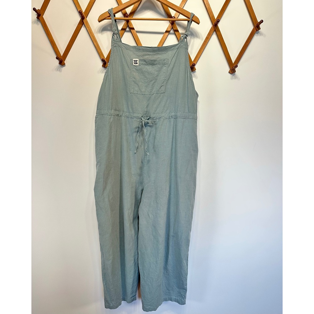 Lucy & Yak Linen Overalls Muted Green Cropped Dungarees 20 US Wide Leg Organic